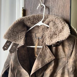 Pepe jeans London, women’s, small, leather brown, zip up, moto jacket